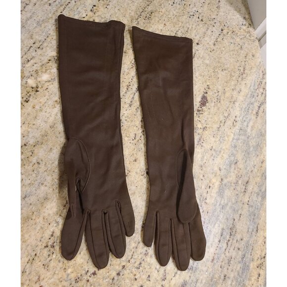 Vintage Womens Size XL XXL Brown Nylon Stretch Formal 16" Long Gloves Stitching - Picture 5 of 16